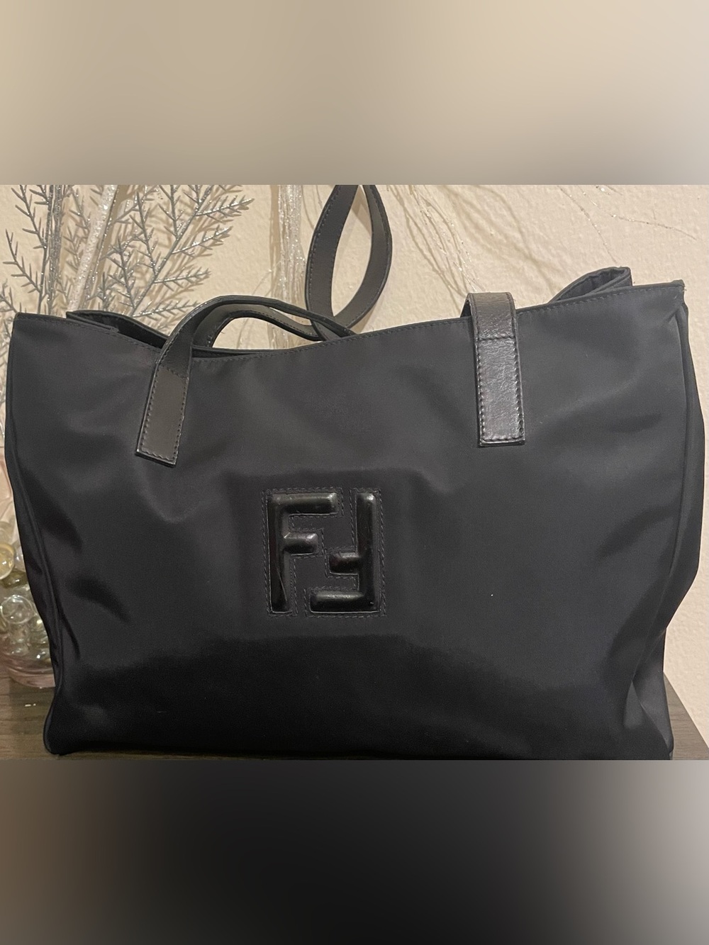 Fendi Black Nylon Crossbody Tote with FF Emblem